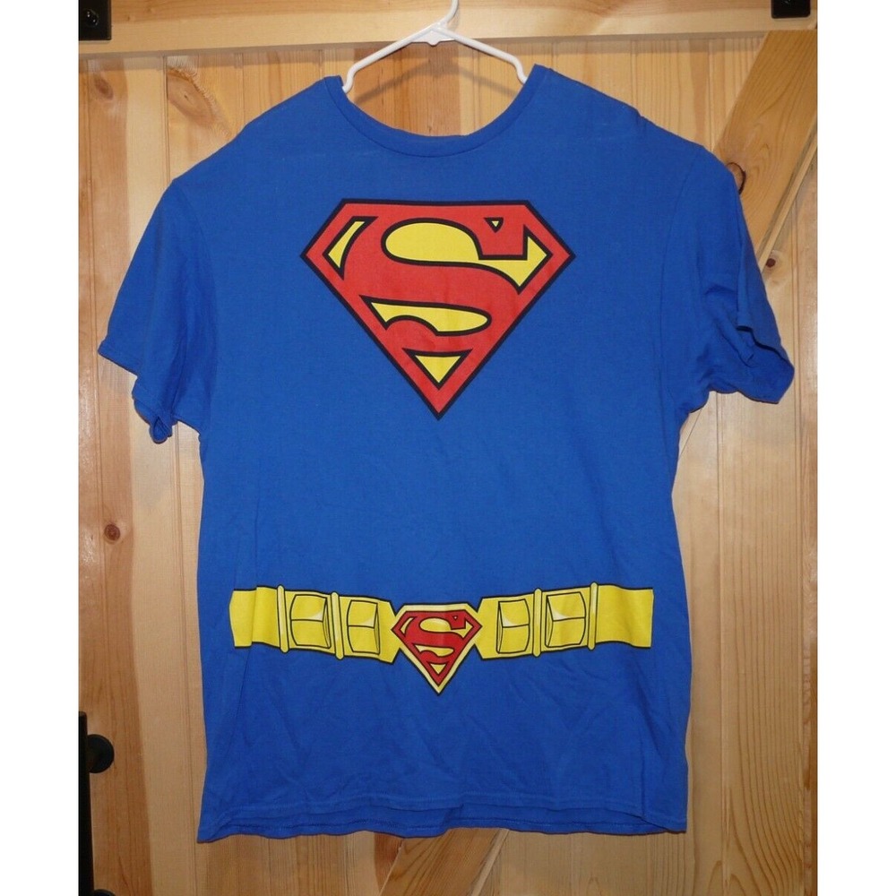 DC Comics Superman Graphic T-Shirt Mens XL Blue Costume Detachable Cape‎ Cosplay